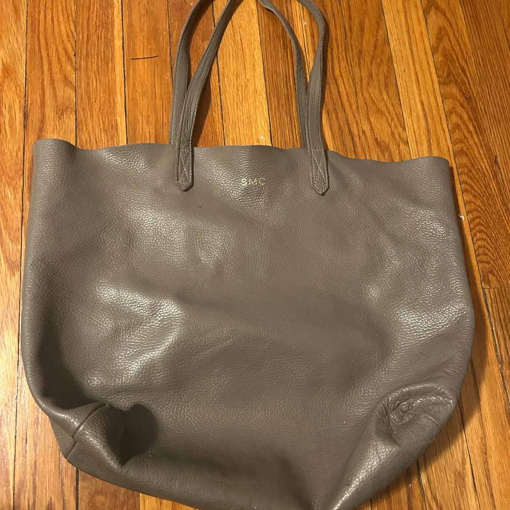 Cuyana Gray Pebbled Leather Tote Bag